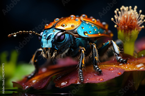 Macro of colorful bug and insect in tropical rain forest and wildlife. © cocorattanakorn