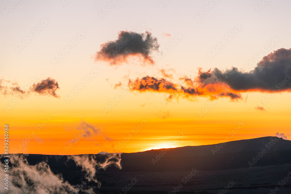 Obraz premium Sunset in the Chimborazo mountains with guanacos and vicuñas