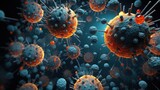 Virus cells revealing the complexity of healthcare challenges. Generative AI