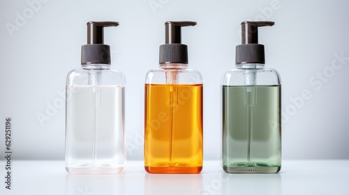 Hand sanitizers on a white background  essentials for health hygiene. Generative AI