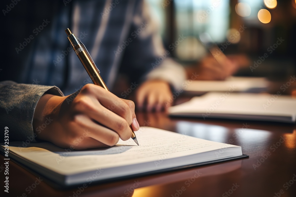 Person writing in a notebook closeup Person writing in a notebook closeup