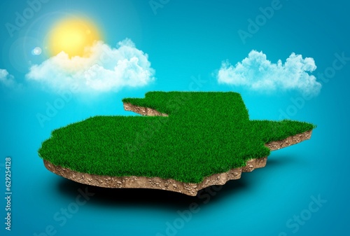 3D illustration of Guatemala map of green grass on background of blue sunny sky