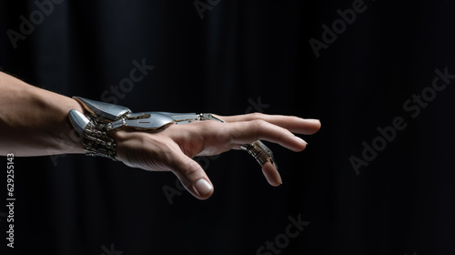 Illustration of robot and human hands. Concept of AI. Created with Generative AI