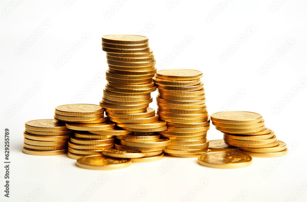 isolated illustrations of gold money coin stack. Created with Generative AI isolated illustrations of gold money coin stack. Created with Generative AI