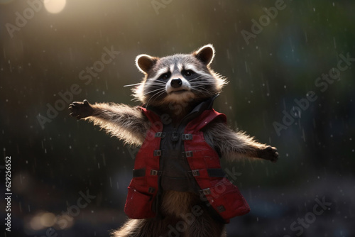 The Hilarious Raccoon in a Superhero Costume Embarking on Adventures - AI generated