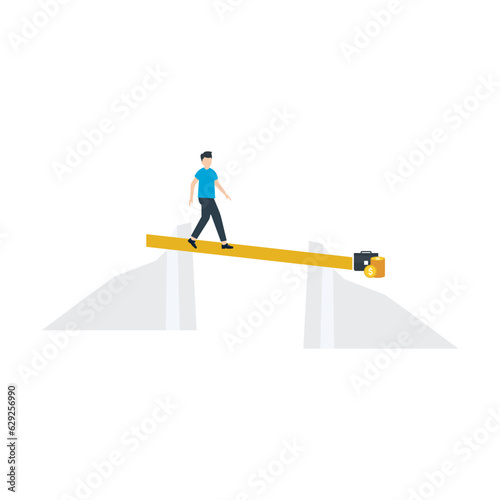 Businessman standing on the cliff. Business concept. Isometric 3d design. vector illustration