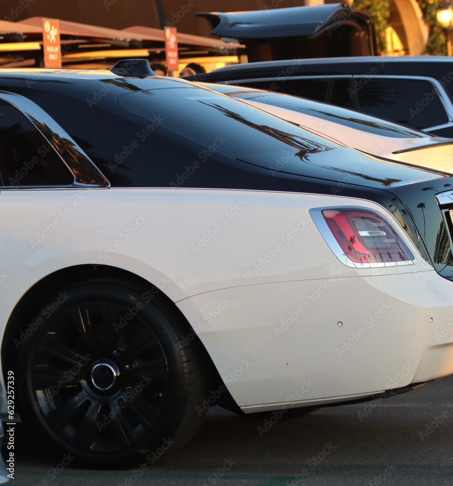 Beautiful sleek car closeup at sunset