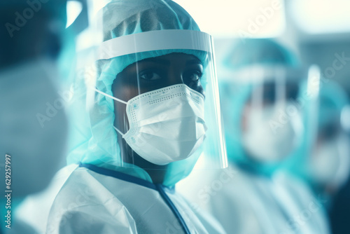 Healthcare African American professionals wearing protective mask portrait.