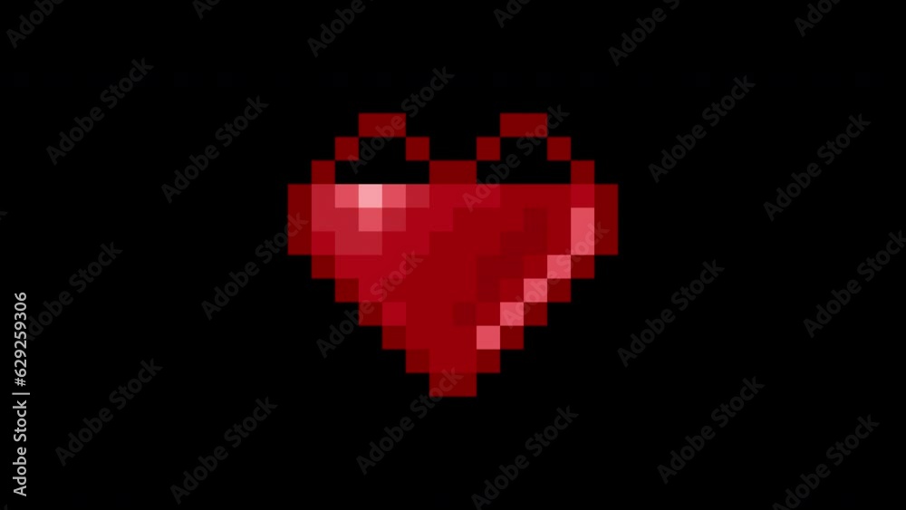 Animation pixel heart beating, taking damage and losing health. 8 bit health heart bar. Game over concept. Animated 4k video.