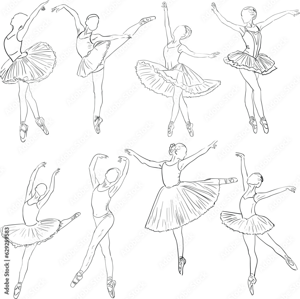 ballet dancer eight outlines on white ballet dancer eight outlines on white