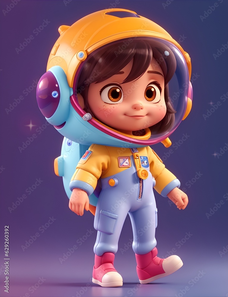 super cute happy astronaut girl on vibrant color surface super cute happy astronaut girl on vibrant color surface