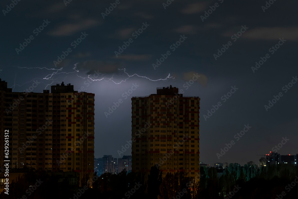 Obraz premium Lightning over the city. Lightning in the sky