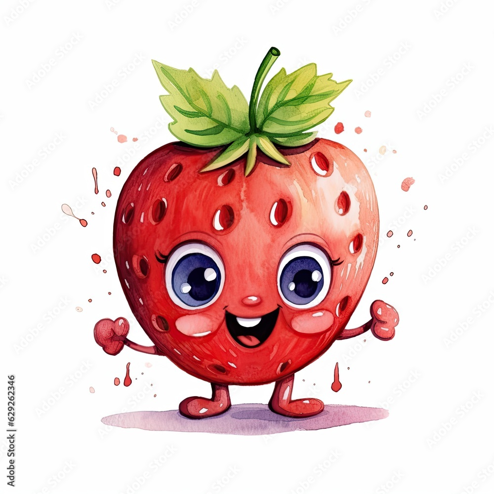 Obraz premium Cheerful Strawberry Watercolor Clipart