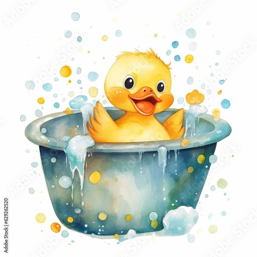 Happy Rubber Duck Watercolor Clipart photo