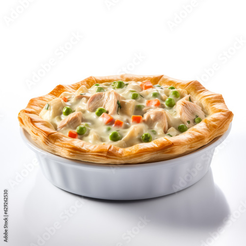 Creamy chicken pot pie isolated on white background  photo