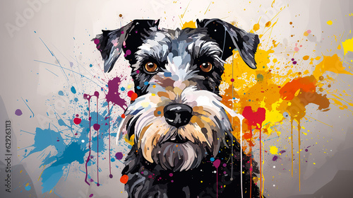 Miniature Schnauzer dog face vector illustration in abstract mixed grunge colors digital painting in minimal colorful graphic art style. Digital illustration generative AI.