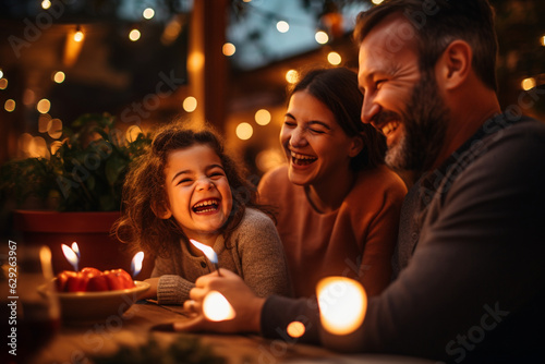 Create a heartwarming photo of family members laughing and enjoying delicious grilled treats, with bokeh lights in the background adding a touch of enchantment to the moment." Generative AI