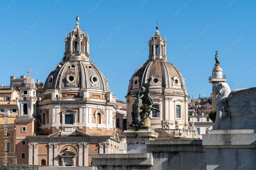 Domes of Santa Maria di Loreto church in Rome, Italy