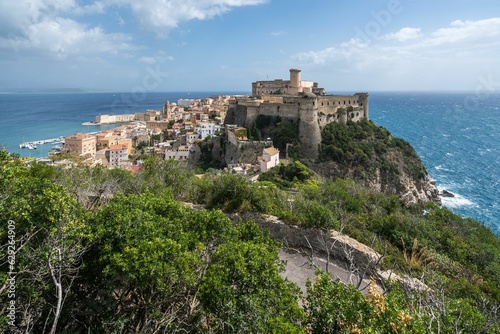 Aragonese-Angevine Castle of Gaeta atop a rocky outcrop overlooking the Mediterranean Sea in Italy
