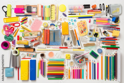 School Supplies and Accessories flat lay background. Back to school concept. generative AI