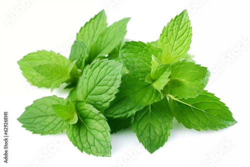 Refreshing Green: Fresh Mint Leaves Isolated on White Background - Crisp Stock Image for Sale