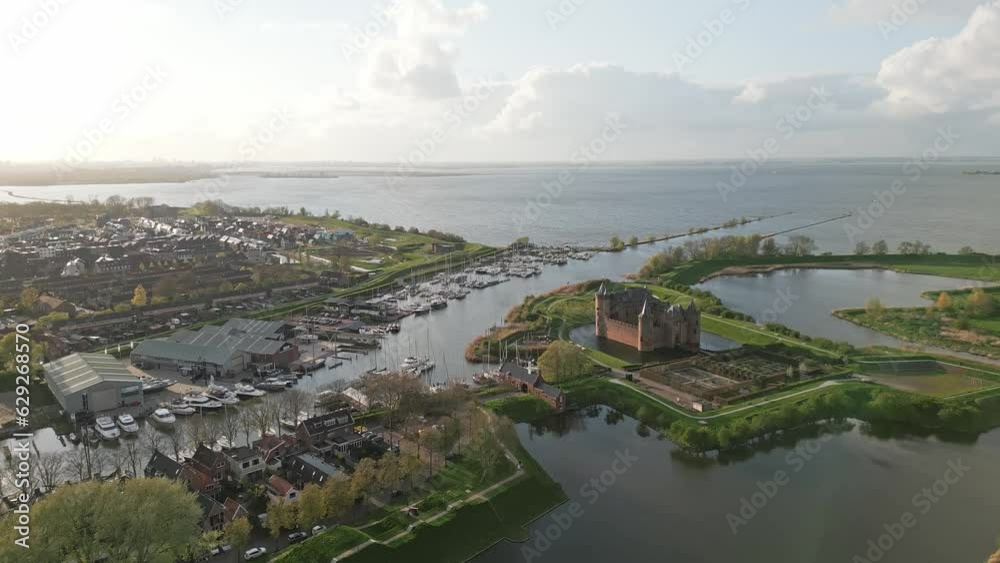 Aerial of the medieval Muiderslot castle in the Netherlands Aerial of the medieval Muiderslot castle in the Netherlands