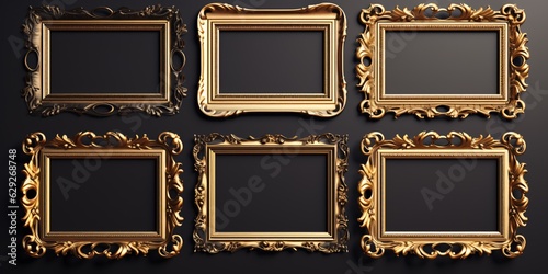 Golden empty frames collection isolated on white background