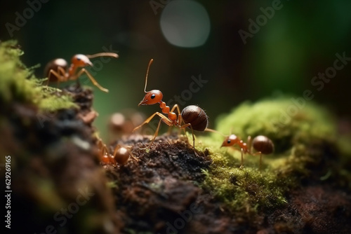 Ant insect, macro close up view in natural habitat. Generative AI © marcin jucha