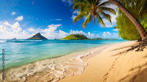 Welcome to Hawaii Beach Background with Sand, Ocean and Beautiful Nature in Summer Season, US. Generative AI