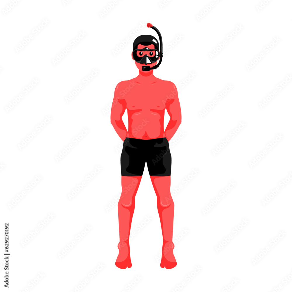 Human standing with scuba mask and snorkel on isolated background, Vector illustration. Human standing with scuba mask and snorkel on isolated background, Vector illustration.