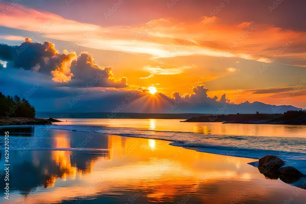 Obraz premium sunset on the lake generated ai