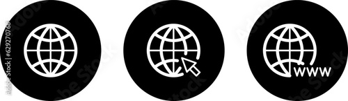 Set of flat Go to Web icons as globe or world symbol