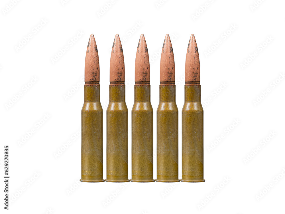 Five-round stripper clip with firearms cartridge with bullet 7,62 mm caliber is isolated on transparent background. Five-round stripper clip with firearms cartridge with bullet 7,62 mm caliber is isolated on transparent background.