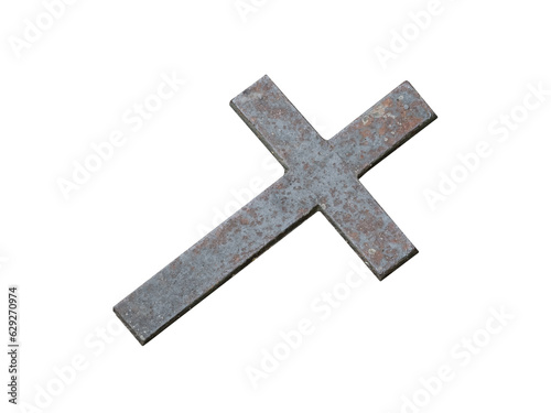 Old metal christian cross isolated on transparent background.