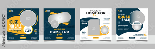 Real estate social media post or house property sale banner square story post. Home sale marketing web banner template set.