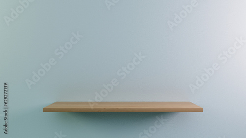 Shelf in front of a blank wall without decoration - scene with shadow as background for presentation