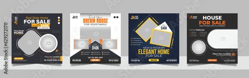 Real estate social media post or house property sale banner square story post. Home sale marketing web banner template set. photo