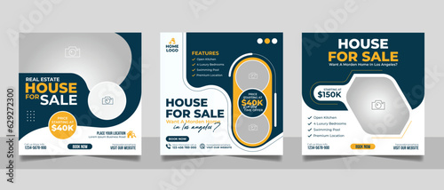 Real estate house property sale social media post instagram web banner and square flyer template
