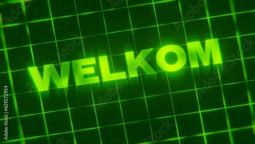3D-rendered looping animation of the word Welkom isolated on a green neon grid photo