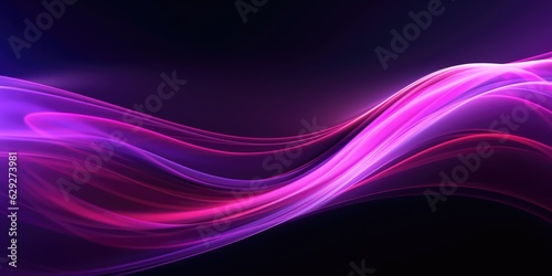 Abstract futuristic purple and pink swirl neon wave on black background. Flow liquid lines design element, generative ai