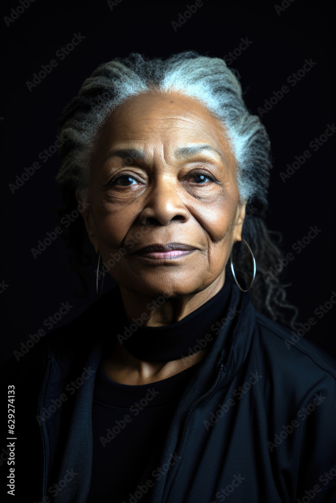 An Elegant Portrait Headshot of a Wise Elderly Black Woman - Graceful Lighting