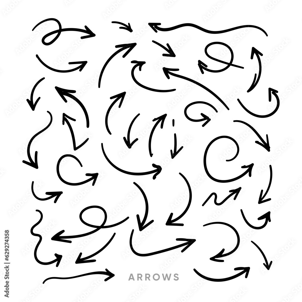 Hand drawn arrows collection Set simple flat arrows isolated on white background. Arrow mark icons and arrow paint. Stock vector. EPS10. Hand drawn arrows collection Set simple flat arrows isolated on white background. Arrow mark icons and arrow paint. Stock vector. EPS10.