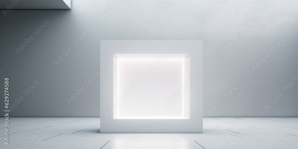 Abstract empty white podium on white background with shadow. Mock up stand for product presentation. Minimal concept. Display product, generative ai Abstract empty white podium on white background with shadow. Mock up stand for product presentation. Minimal concept. Display product, generative ai