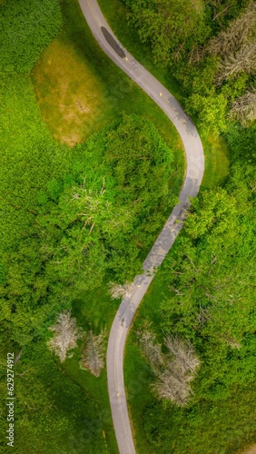 Aerial view of a winding road through a grassy landscape © Rymac986/Wirestock Creators
