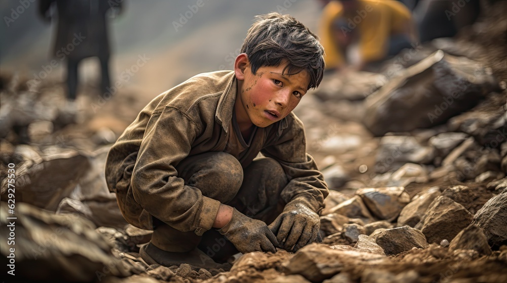 Exploited underage child working in the mine