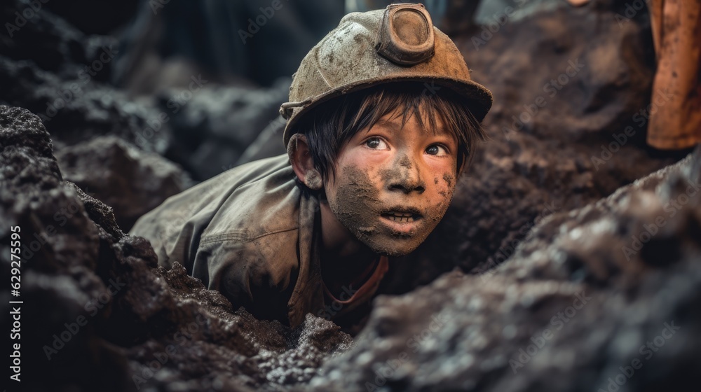 Exploited underage child working in the mine