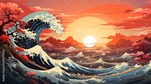 Foto The great wave off kanagawa painting reproduction illustration
