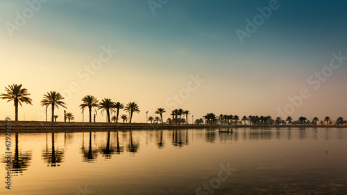 Morning view before sunrise in modon lake Dammam Saudi Arabia photo