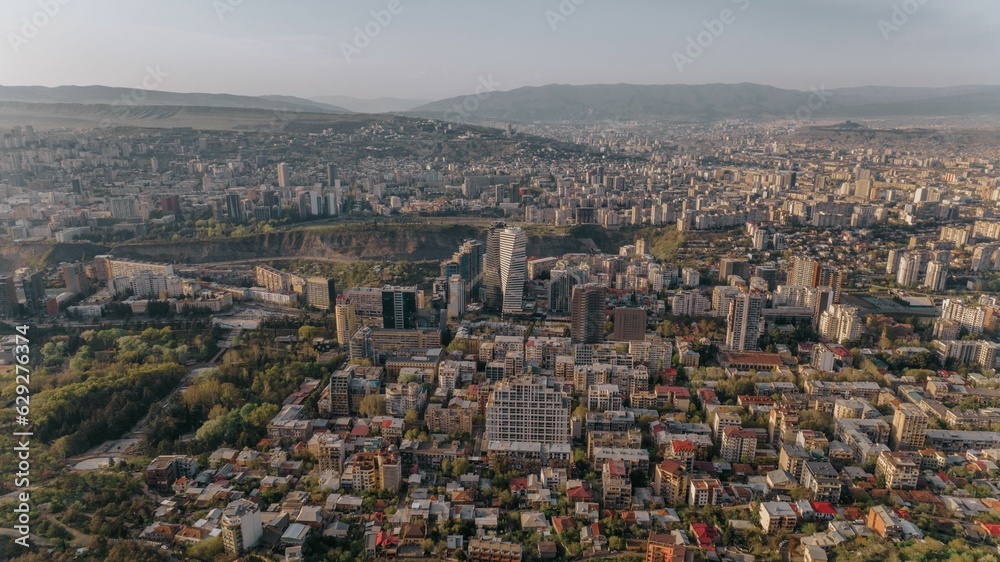 Aerial view of the beautiful skyline of Tbilisi, Georgia