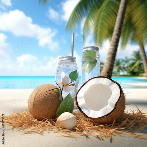 coconut cocktail on the beach Generative AI